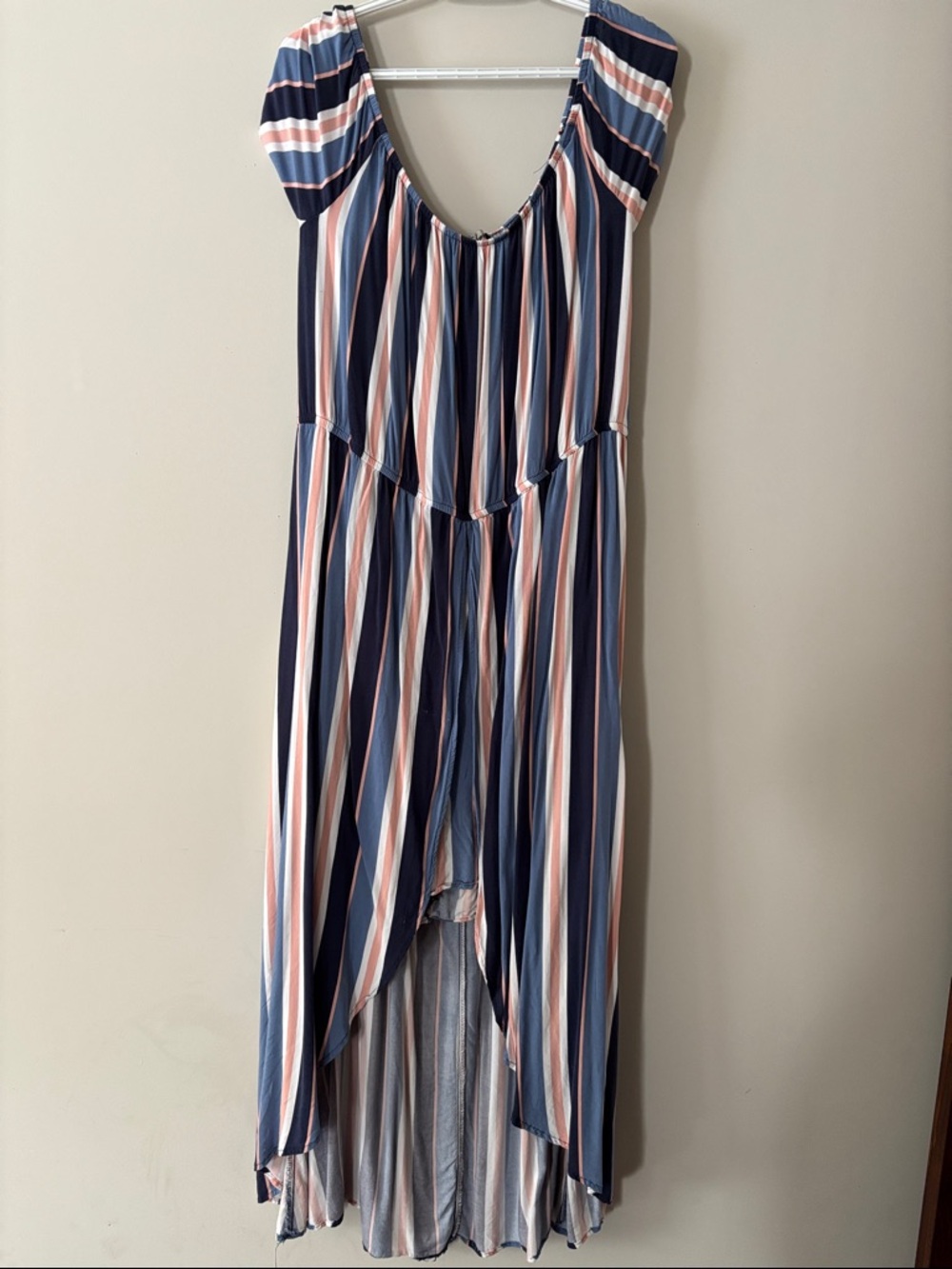 J for Justify Navy, Blush & White Striped Maxi Hi-low with built in shorts